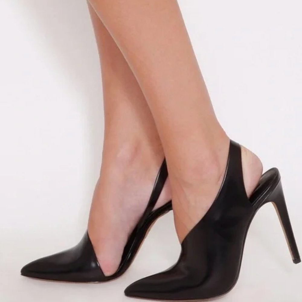 ALEXANDER WANG Edie Asymmetric Pump Black Leather 38.5